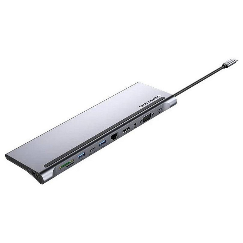 Док-станция USB3.1 Type-C --> HDMI/VGA/USB3.0x3/RJ45/SD/TF/TRRS 3.5mm/PD 100W Vention 11in1