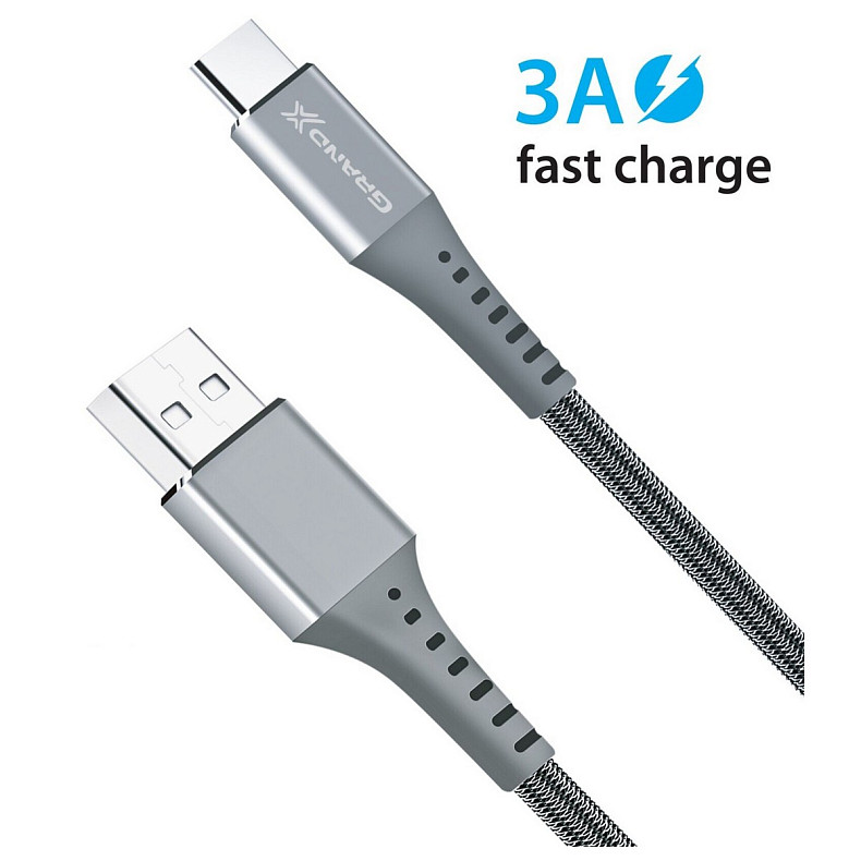 Кабель Grand-X USB-USB Type-C, 3A, 1.2м, Fast Сharge, Grey (FC-12G)