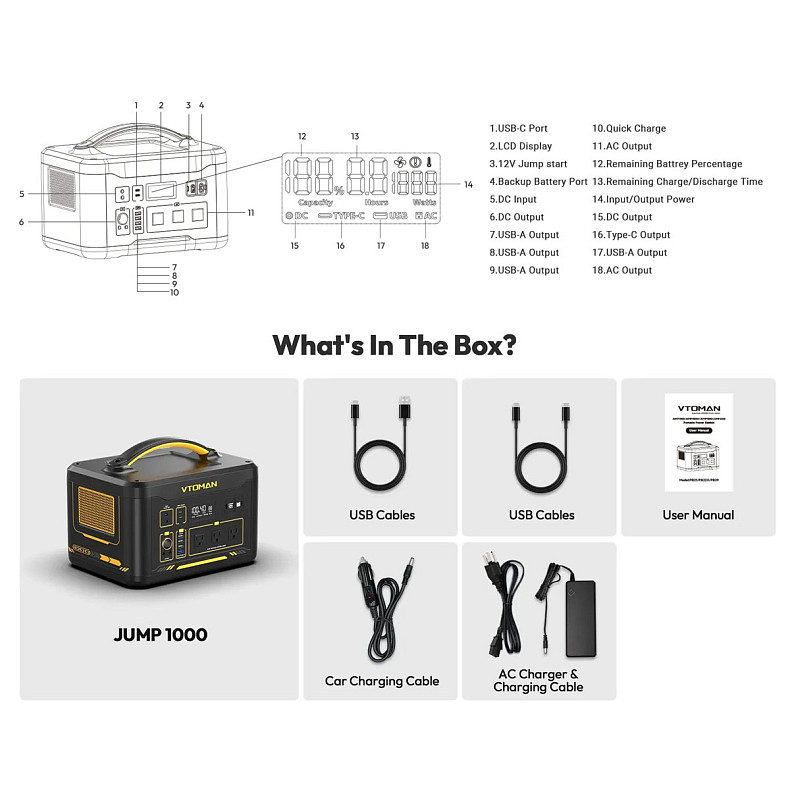 Зарядна станція Vtoman Jump 1000 (1408 Вт/г) 1000W
