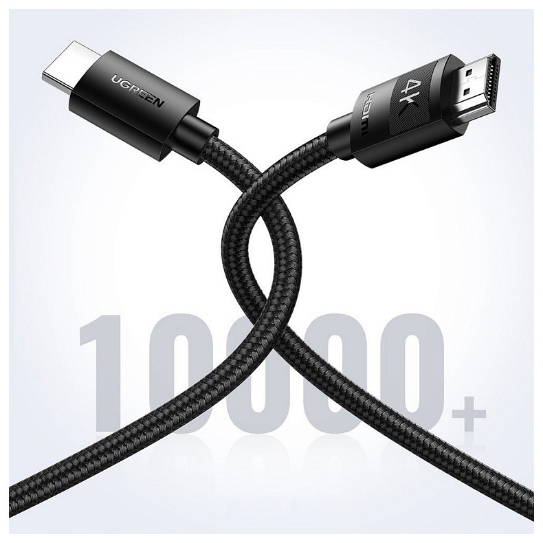 Кабель HDMI M - M, 3.0 м, V2.0 Cafule 4K, в поліуретановій оплітці HD119 UGREEN