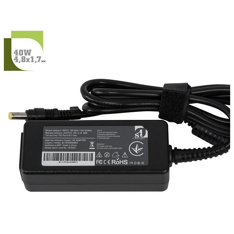 Блок питания 1StCharger для ноутбука Asus 19V 40W 2.1A 4.8х1.7мм + каб.пит. (AC1STAS40WD3)