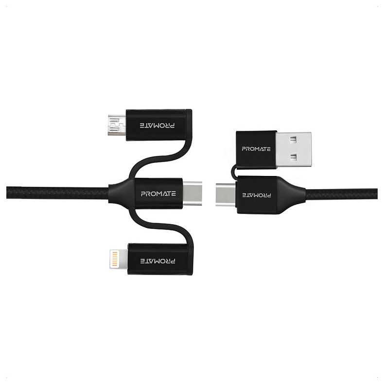 Кабель Promate USB + USB Type-C - Lightning + micro USB + USB Type-C (M/M), 3 A, 60 W, 1.2 м, PentaP