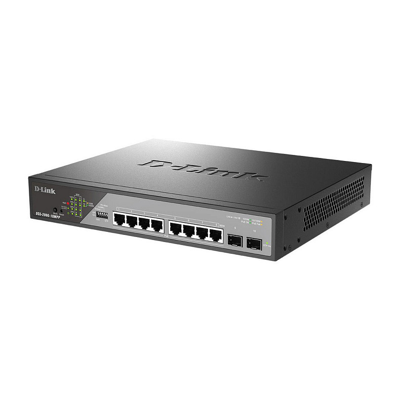 Коммутатор D-Link DSS-200G-10MPP 8xGE PoE, 2xSFP, 242Вт, Неуправляемый
