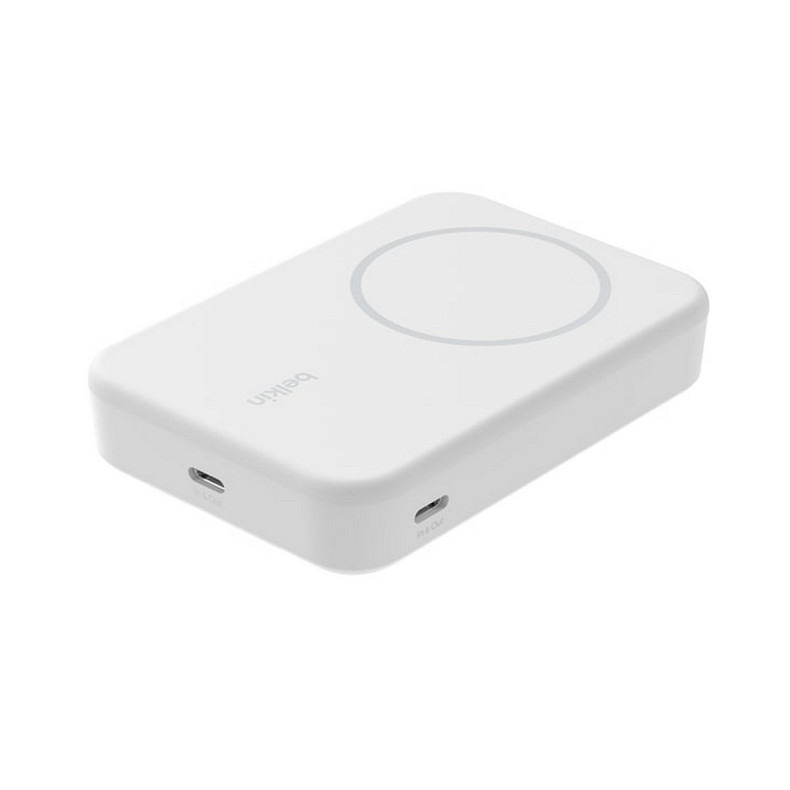 Аккумулятор портативный литий-ионный Power Bank Belkin 8000мА·ч, 15Вт, MagSafe Qi2, белый