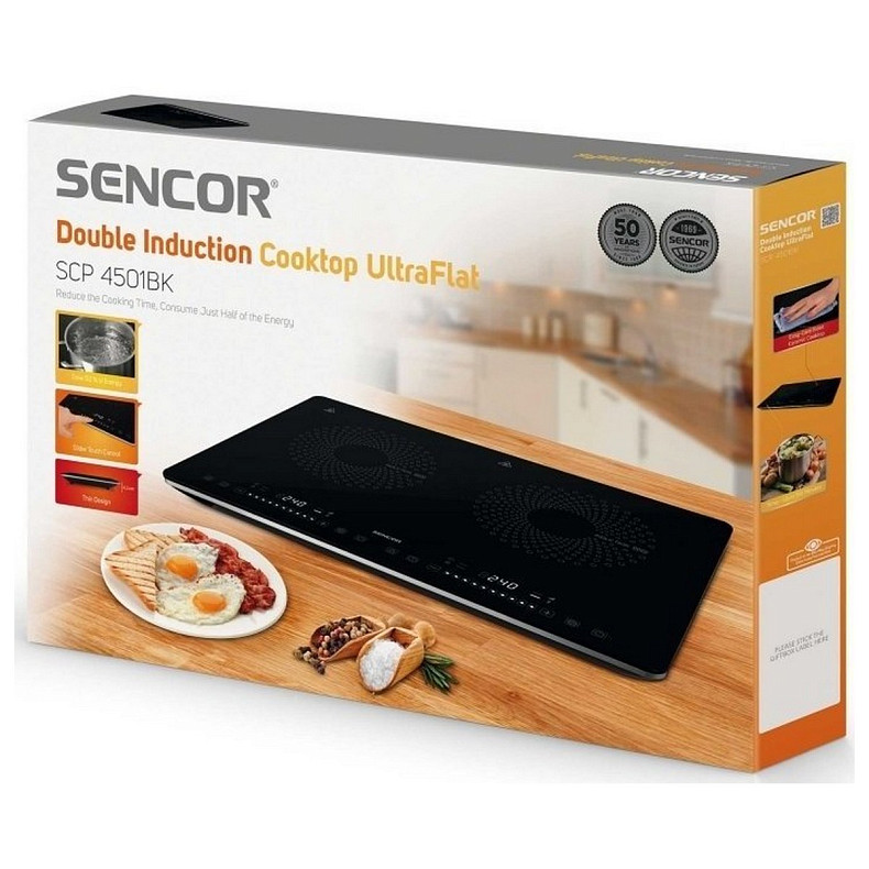 Плитка настільна Sencor індукційна , комф. - 2, 1.4+2Вт,  управл - сенсор, чорний