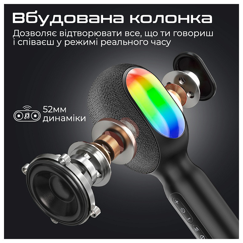 Микрофон Promate VocalMic Bluetooth 2 x AUX LED Black (vocalmic.black)