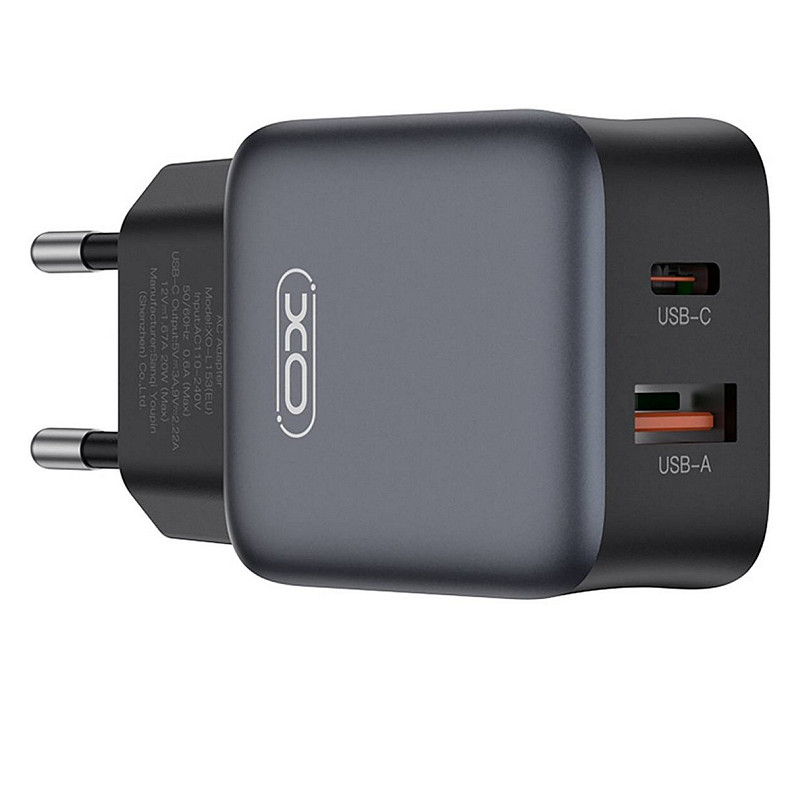 Сетевое зарядное устройство XO L156 (1USB-С, 1USB, 3А) PD, QC 3.0 Black (L156.black)
