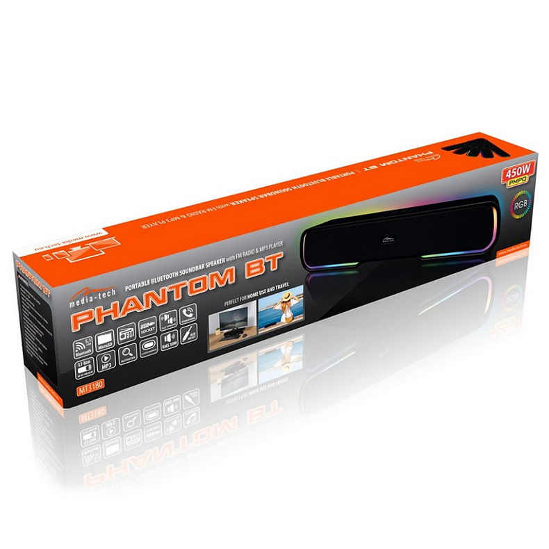 Акустична система 2.0 Media-Tech Bluetooth Soundbar PHANTOM BT 10Вт., LED Light