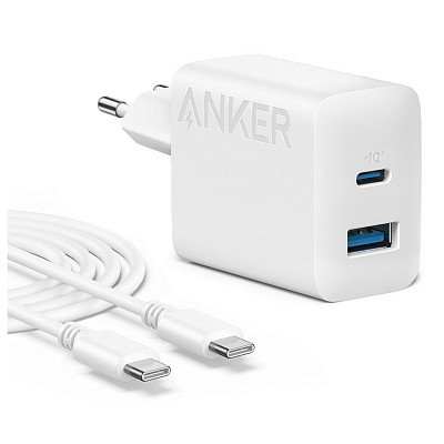 Мережева зарядка ANKER PowerPort 312 - 20W USB-C & USB-A + USB-C cable (Білий)