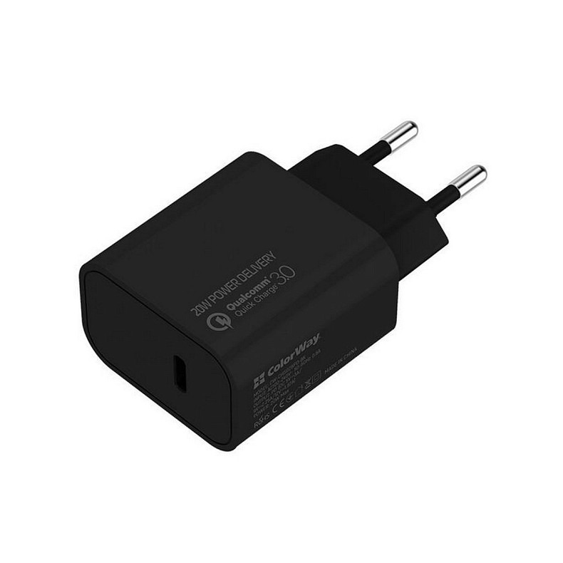 Зарядний пристрій ColorWay (1USB Type-C PDx3A) Black (CW-CHS026PD-BK)