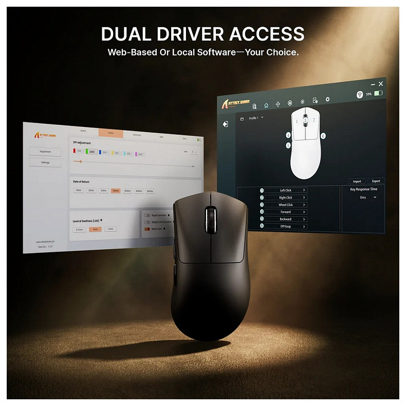 Мышка Attack Shark V8 Ultra-Light, Wireless/Bluetooth, 42000dpi. (PAW3950MAX), 6кн., Black