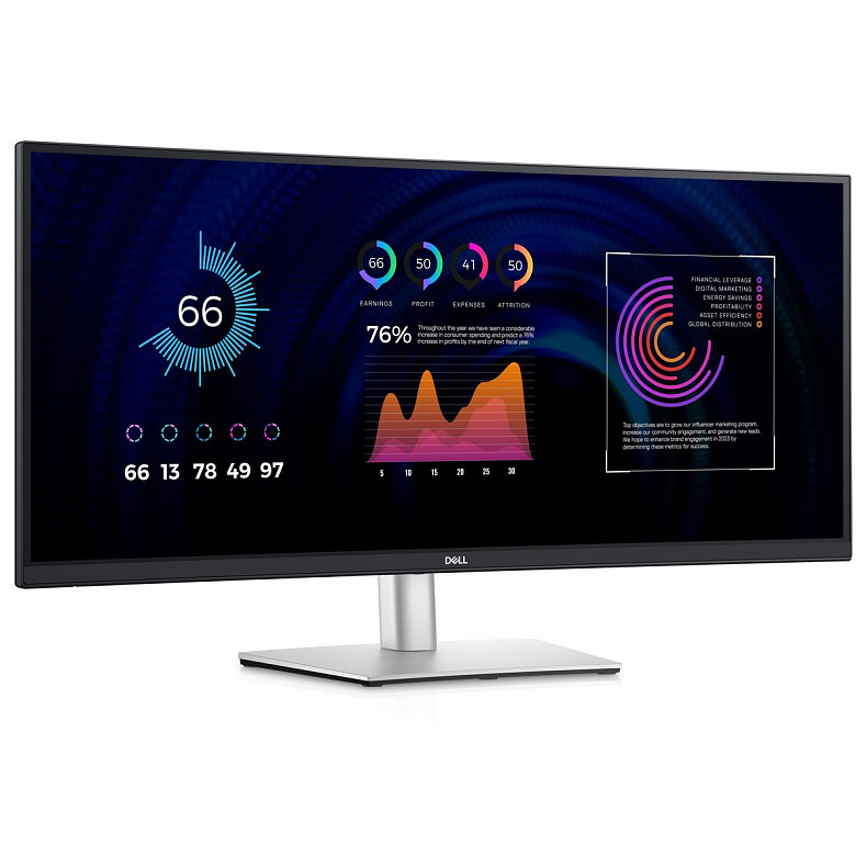 Монітор DELL 34" P3424WE HDMI, DP, USB-C, RJ-45, IPS, 3440x1440, 21:9, sRGB 99%, CURVED