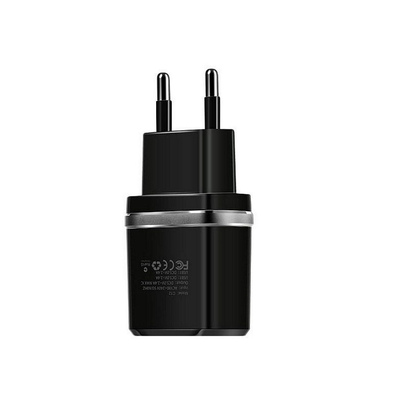 Зарядний пристрій Hoco C12 Smart (2USB, 2.4А) Black (6957531064114) + кабель MicroUSB