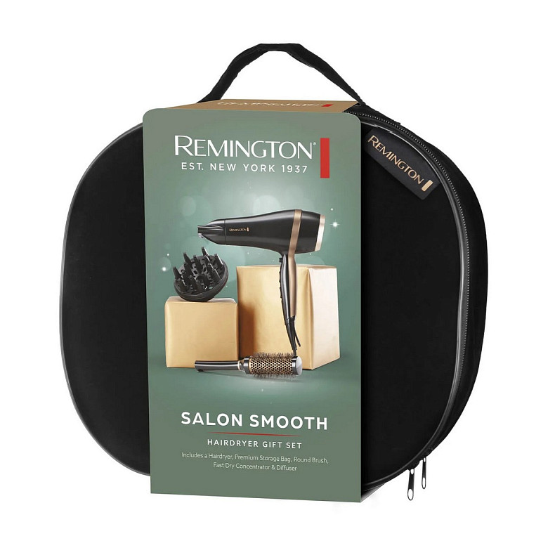 Фен Remington Salon Smooth, 2100Вт, 3 режими, дифузор,гребінець, кейс, іоніз-я, хол. обдув, , чорний