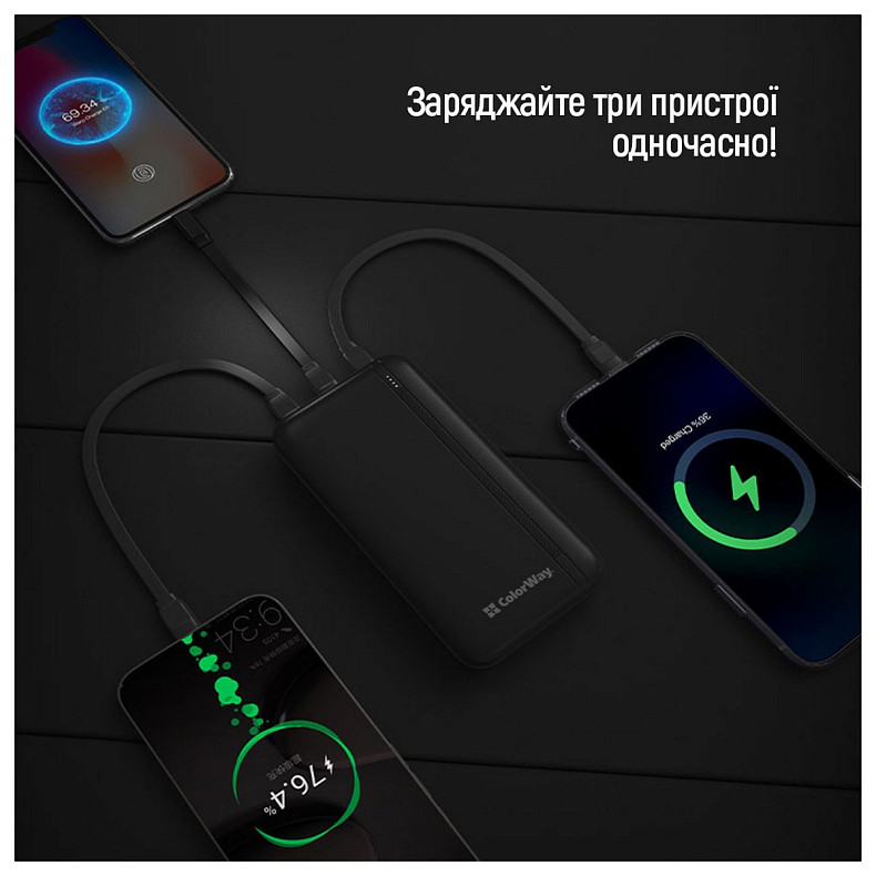 Универсальная мобильная батарея ColorWay Portable Charger 20000mAh Black (CW-PB200LPB4BK-PD)