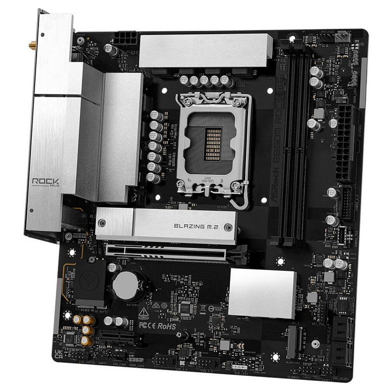 Материнская плата AsRock B860M ROCK WIFI (1851/B860, 2*DDR5, 2*PCIex16, HDMI/DP, 4xSATA, 2xM.2, 2.5Glan, 7.1ch, mATX)