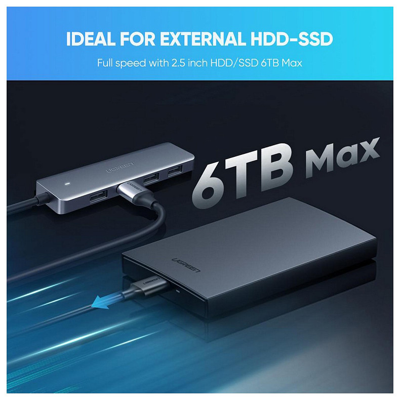 Хаб USB 3.1 Ugreen CM219 Type-C -> 4xUSB 3.0 Grey