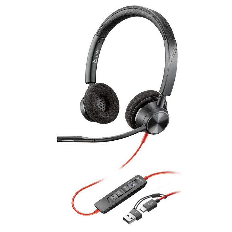 Гарнитура компьютерная стерео On-ear Poly Blackwire 3320-M, USB-A, USB-C, всенаправленный, Microsoft T