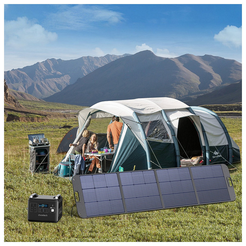 Солнечная панель Choetech 200W DC200W, 1*USB QC3.0 18W,1*USB-C PD3.0 45W, 1xUSBA 12W (243x53см)