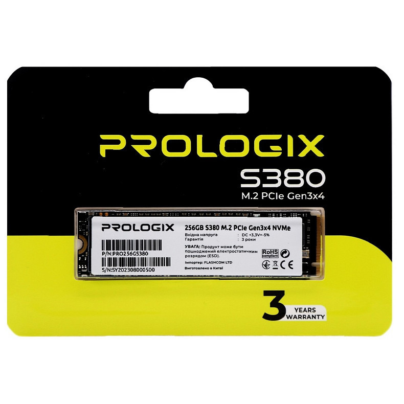 SSD диск Prologix S380 M.2 2280 PCIe 3.0 x4 NVMe TLC (PRO256GS380) 256GB