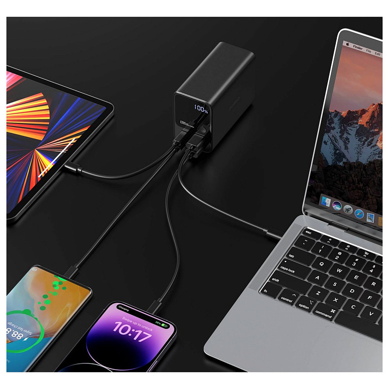 УМБ Choetech 27000mAh 222.5W, 2xUSB-C PD3.0 100+100W, 2хUSB-A QC3.0 22W, Li-pol, Display, black