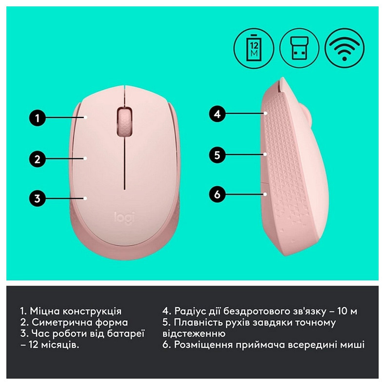 Миша бездротова Logitech M171 Rose (910-006865)