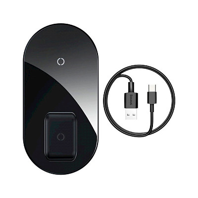 Бездротовий зарядний пристрій Baseus Simple 2-in-1 Wireless Charger Pro Edition Black (WXJK-C01) - ПУ