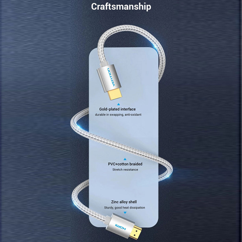 Кабель HDMI M-M,15.0 м, V2.0, 4K оплетки, Silver Metal Type Vention