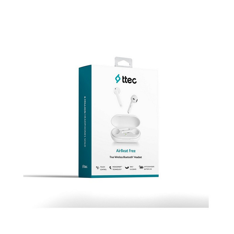 Bluetooth-гарнитура Ttec AirBeat Free True Wireless Headsets White (2KM133B)