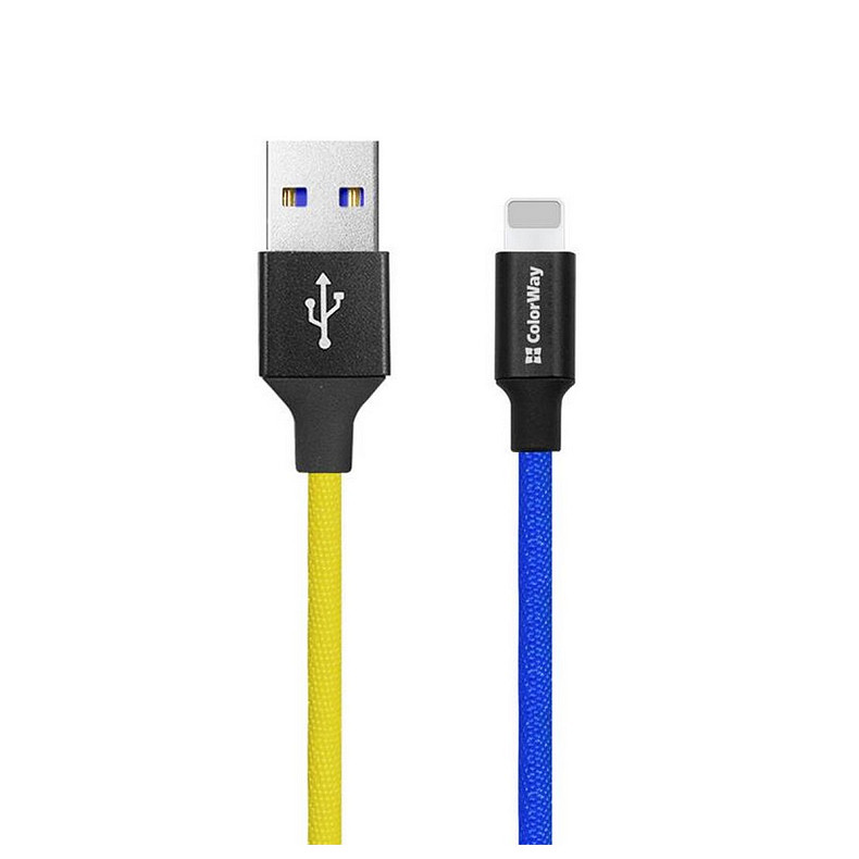 Кабель ColorWay USB-Lightning, 2.4А, 1м, Blue/Yellow (CW-CBUL052-BLY)