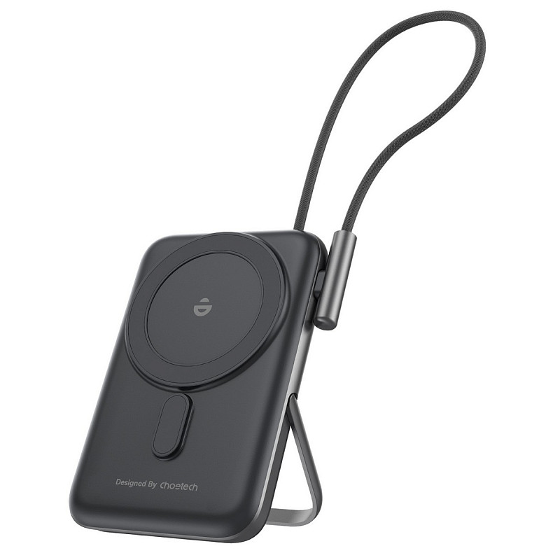 УМБ Choetech Magnetic Wireless 10000mAh 20W PD USB-C In/Out, Qi-15W, build-in cabel Black
