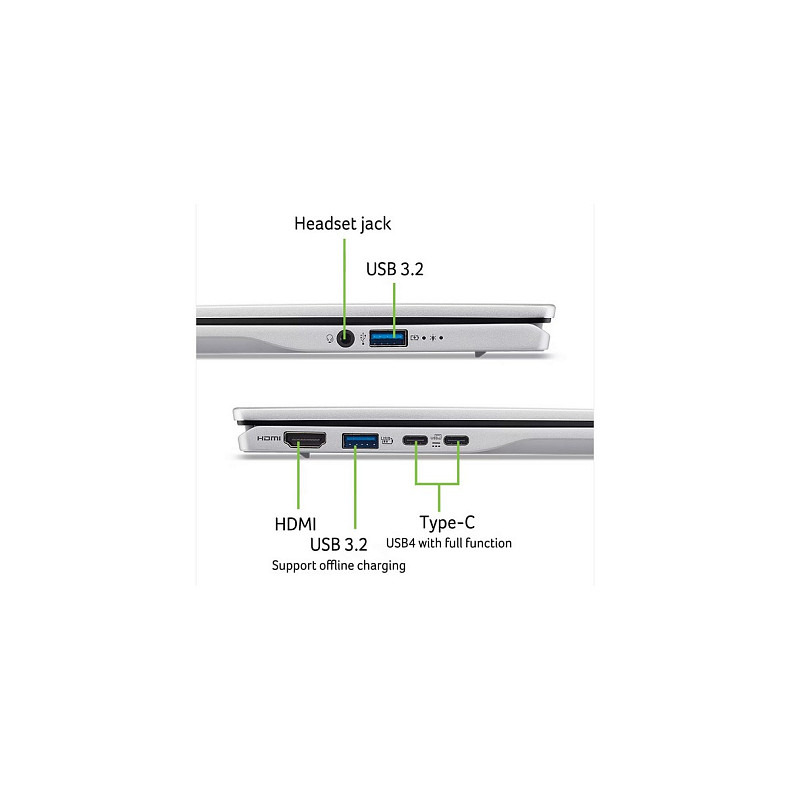 Ноутбук Acer Swift 14 AI SF14-61T 14" WUXGA IPS, AMD R9-365, 16GB, F512GB, UMA, Win11, сріблястий