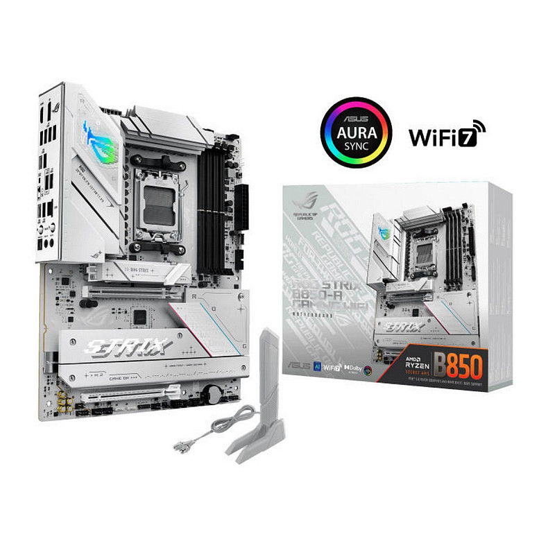 Материнcька плата ASUS ROG STRIX B850-A GAMING sAM5 B850 4xDDR5 M.2 HDMI DP Wi-Fi BT ATX білий