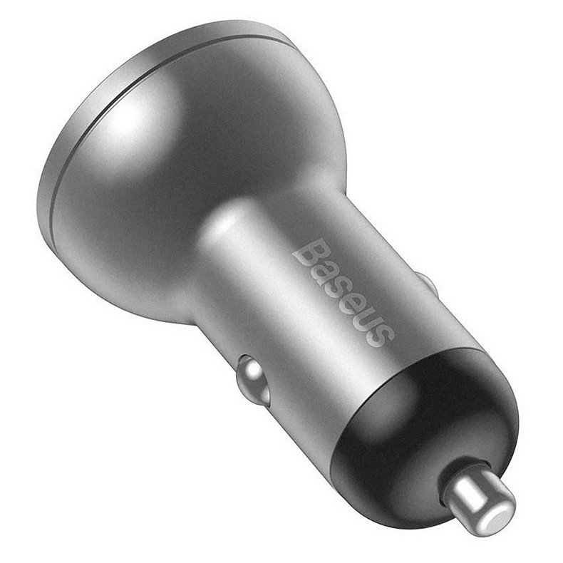 Автозарядка 2xUSB 24W (USB-A) QC 3.0 + Digital Display Серебряная Baseus