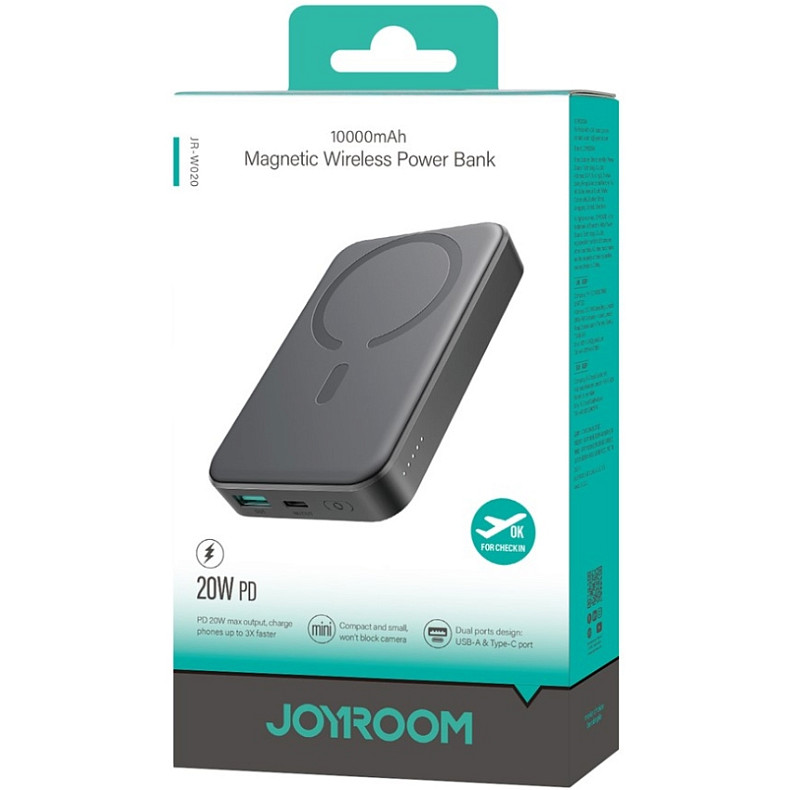 УМБ Joyroom Magnetic Wireless 10000mAh JR-W020 20W QC USB-C In/Out Black