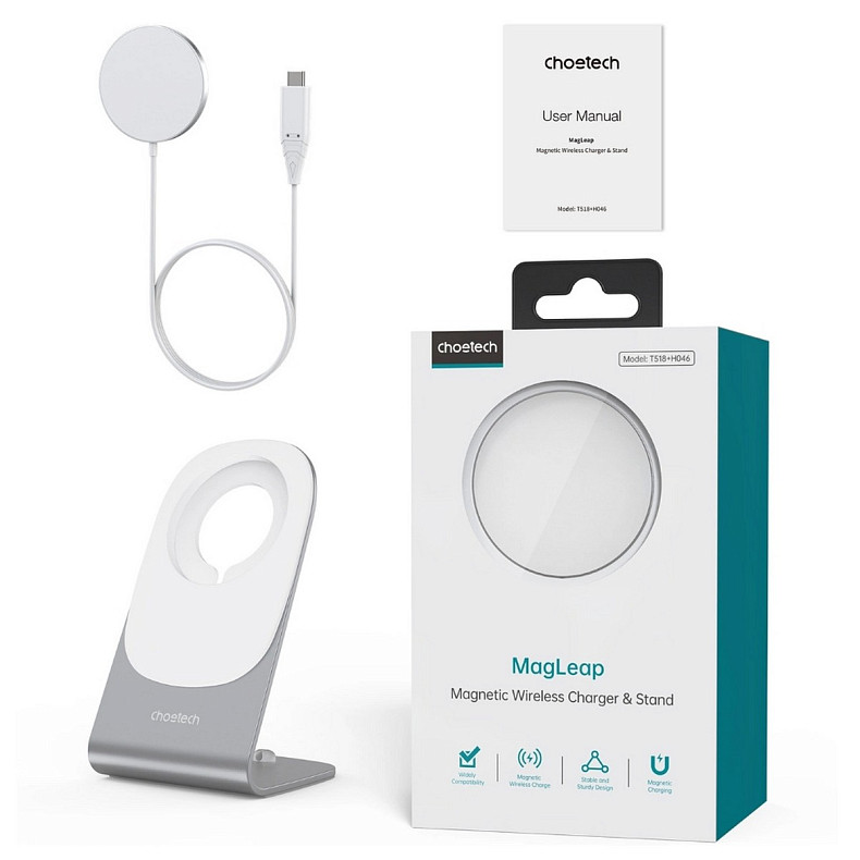 Бездротовий зарядний пристрій Choetech T518-F 15W + підставка-тримач