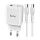 Зарядний пристрій Hoco N5 (1USB 3A QC3.0 + 1 PD Type-C) White (S25717) + кабель Type-C
