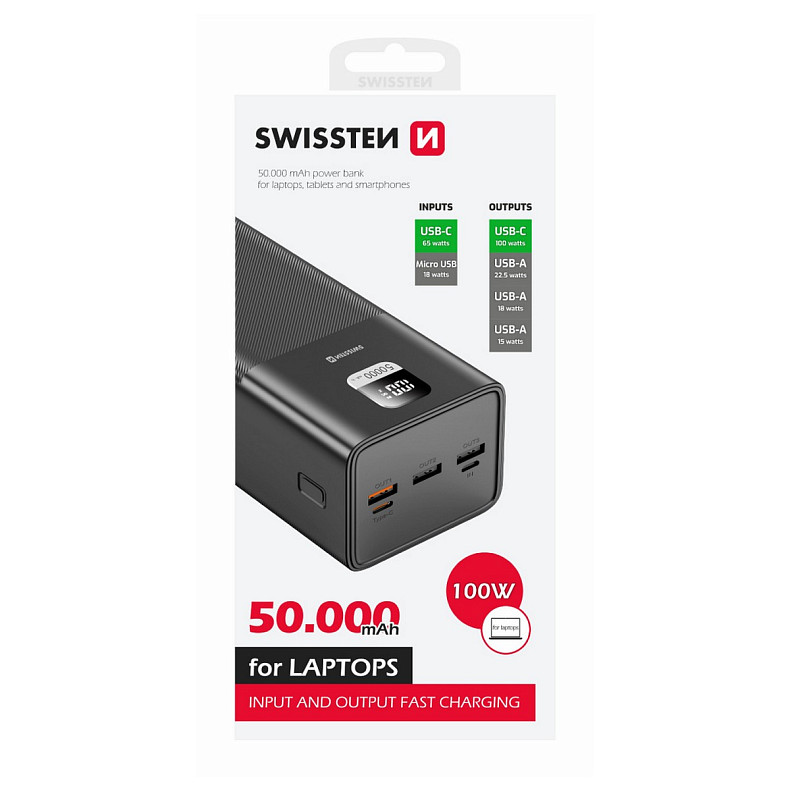Универсальная мобильная батарея Swissten 50000mAh 100W Black (8595217481282)
