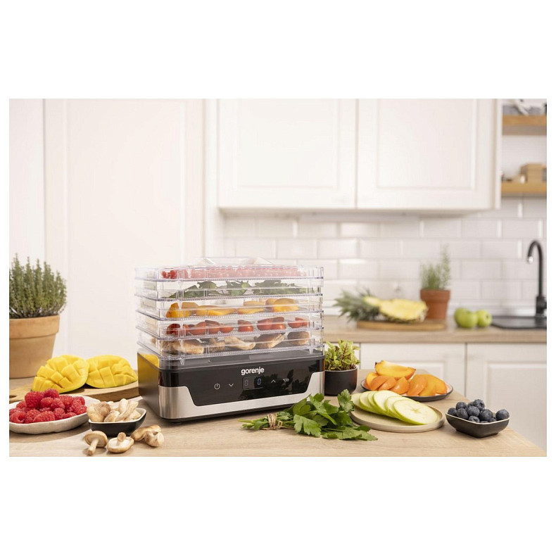 Сушарка для продуктів Gorenje 230Вт, піддонів - 5x2.8см, діаметр - 29см, макс - 75°С, електр.упр,біл