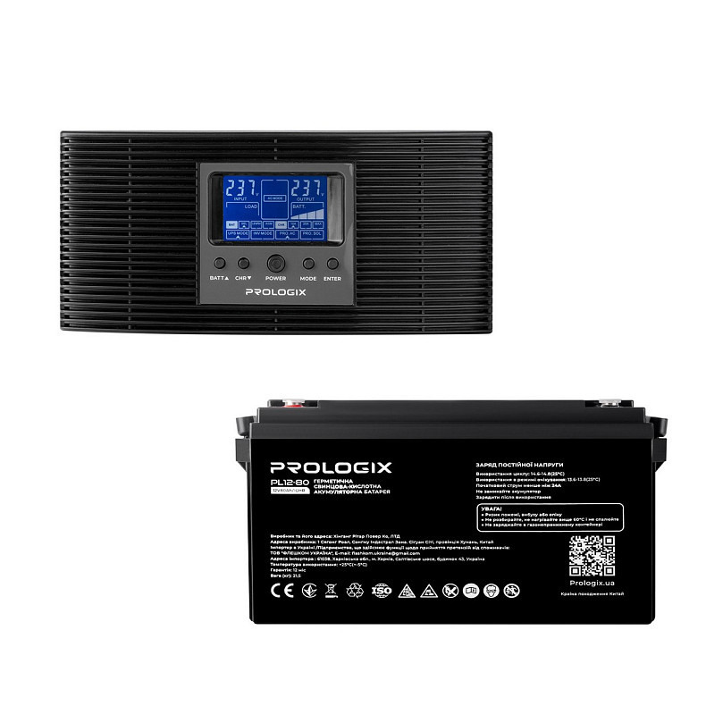 Комплект резервного живлення Prologix 800 (PLP800XL) + АКБ PL12-80, AGM