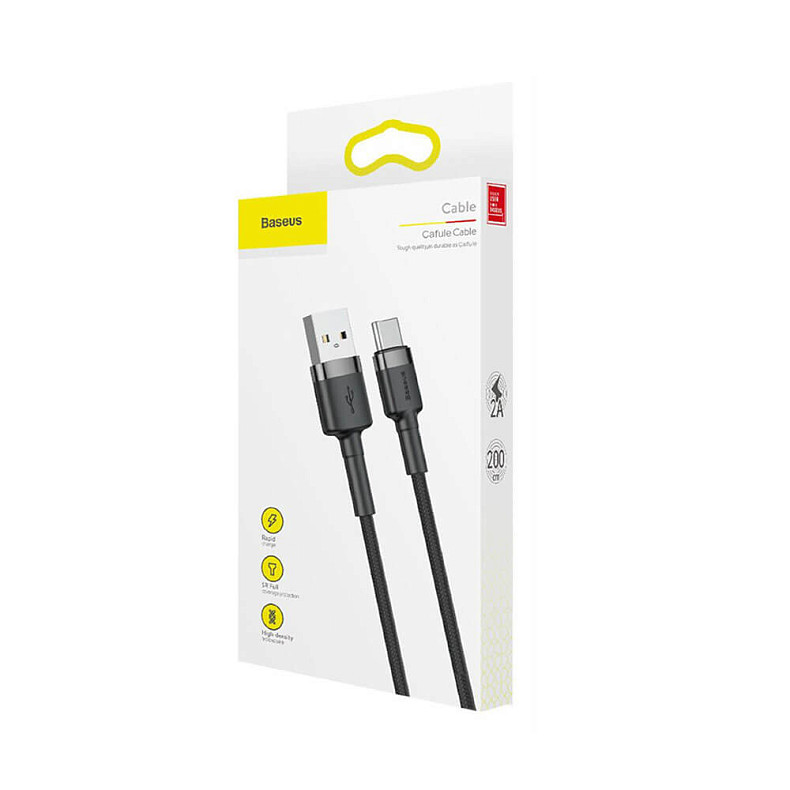 Кабель Baseus Cafule Cable USB For Type-C 3A 2m Gray/Black (CATKLF-CG1)