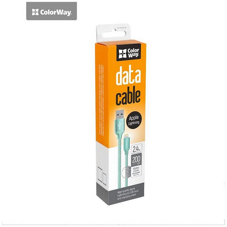 Кабель ColorWay USB-Lihgtning, 2.4А, 2м Mint (CW-CBUL007-MT)