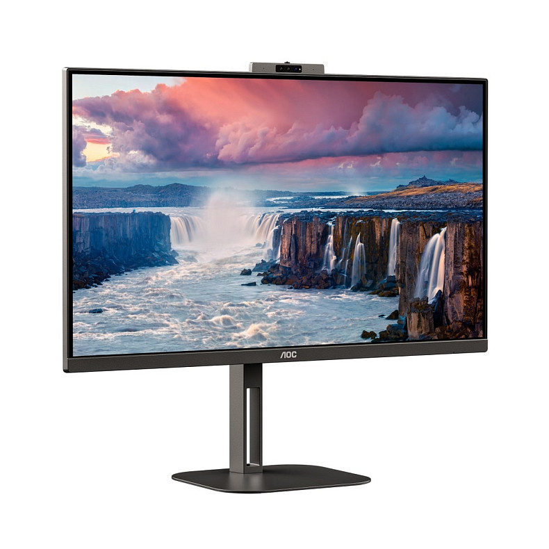 TFT 27" AOC Q27V5CW/BK, QHD, IPS, 75Гц, 1 мс, HDMI, DP, USB-C, USB-hub, HAS, Pivot, webcam, колонки