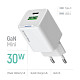 Сетевое зарядное устройство ColorWay GaN Mini 30W PD Port PPS USB (Type-C PD + USB QC4.0) White (CW-