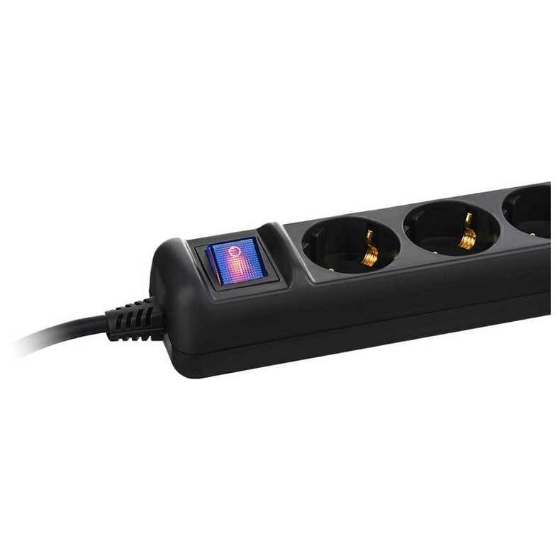 Мережевий подовжувач 2Е 5XSchuko з вимикачем, 3G*1.5мм2, 3м, black