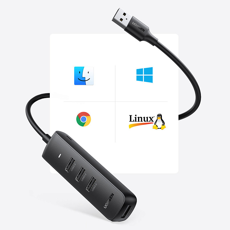 Хаб USB 3.2 Type A -> 4xUSB 3.2 Активный, 1м Черный CM416 Ugreen