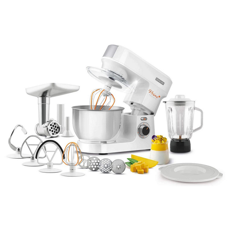 Кухонная машина Sencor 1000Вт, чаша-металл, корпус-пластик, насадок-12, белый
