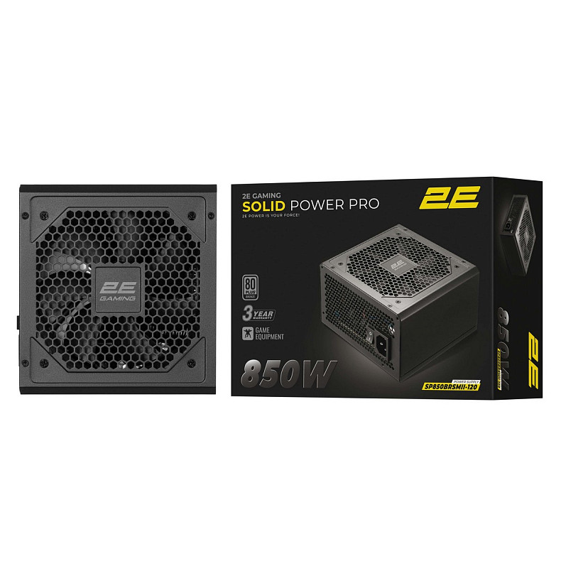 Блок питания 2E GAMING Solid Power Pro (850W), >85%, 80+ Bronze, 120mm, 1xMB 24pin(20+4), 2xCPU