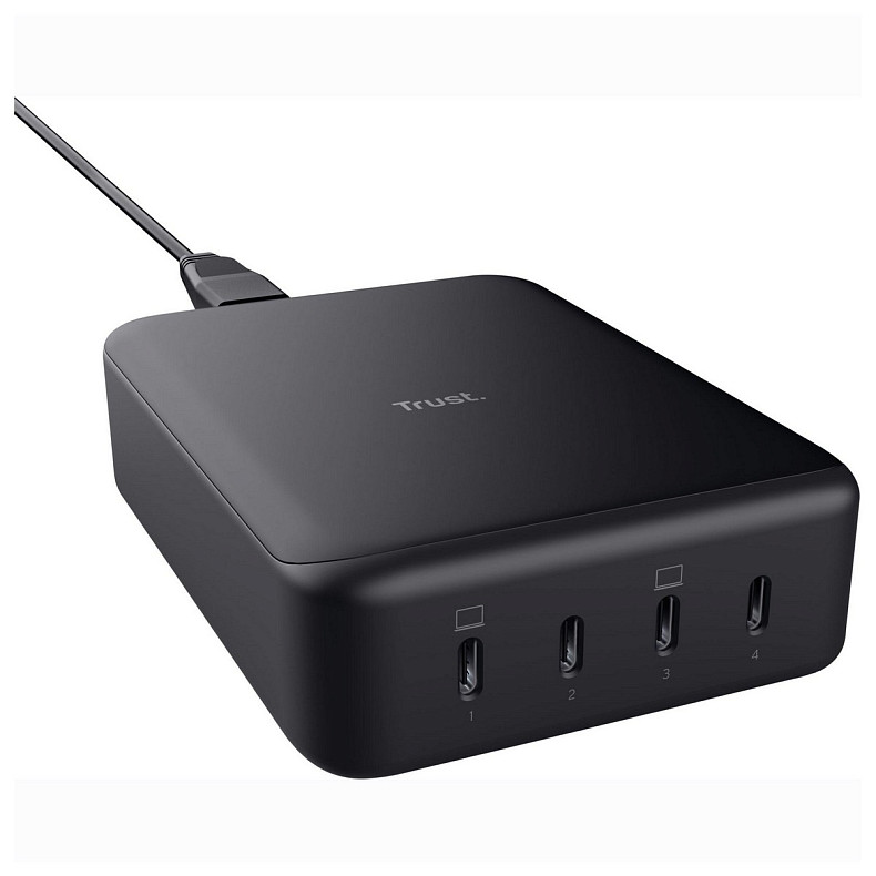 Зарядное устройство Trust Maxo 240Вт, GaN, 4xUSB-C,PD, черный