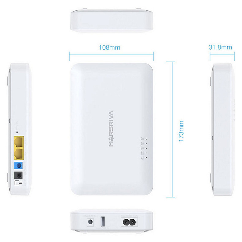 ДБЖ для роутерів Marsriva DC UPS KP6 240VAC 3xDC+PoE24V1A+USB OUT, 2x5V/9V/12V2.5A 18W 10000mAh
